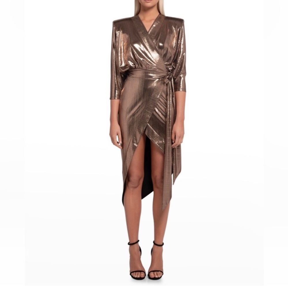 Metallic Bronze Wrap Dress